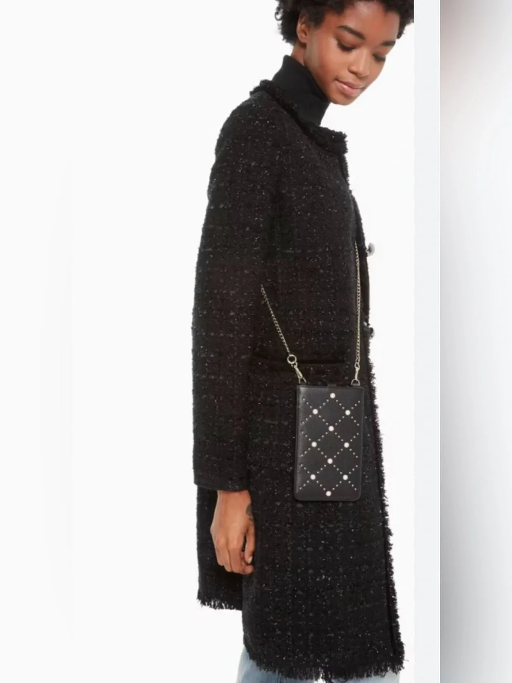 Kate Spade NY Pearl & Black Pebbled Iphone Sleeve Crossbody Bag